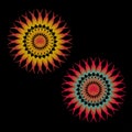 Abstract spirograph art , parabolic curve of line in circle form illustration. Vector image.Round pattern color on black