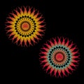 Abstract spirograph art , parabolic curve of line in circle form illustration. Vector image.Round pattern color on black