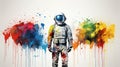 abstract splash color of the spaceman. funny and adventure concept. - Generative ai.