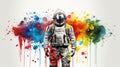 abstract splash color of the spaceman. funny and adventure concept. - Generative ai.