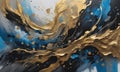 Abstract Splash Painting Artwork, Wall Art with Black, Blue and Golden Colors - ai generated