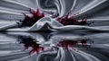Abstract splash of red ink on flowing gray silk fabric reflected in water Royalty Free Stock Photo