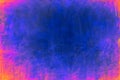 Abstract splashed paper in bright rich blue in the center and neon pink and orange colors in the borders Royalty Free Stock Photo