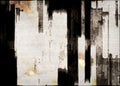 Abstract splashed and scratched textured panoramic banner, black and white background with shapes,