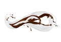 Abstract splashes of chocolate with milk, isolated on white Royalty Free Stock Photo