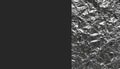 Abstract Split Background with Black Matte Surface and Crumpled Silver Aluminum Foil Texture Royalty Free Stock Photo