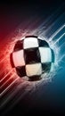 Abstract sports poster featuring a dynamic soccer ball design