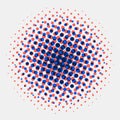 Abstract spotted halftone circles radial blue and orange color on white background