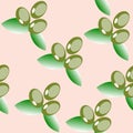 Abstract sprigs of olive on a pink background for textiles.