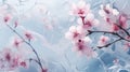 Abstract spring floral background with white and pink frozen flowers on ice, copy space. Frosty natural winter or spring Royalty Free Stock Photo