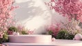 Abstract spring landscape scene with a podium for products