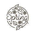 Abstract spring logo in flat style with flowers, leaves. Black and white graphic floral design element. Vector illustration. Royalty Free Stock Photo