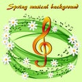 Abstract spring musical background with white daisies