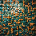 abstract square background _A mosaic tile texture with orange, green, and blue colors and a shower element Royalty Free Stock Photo