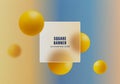 Glassmorphism square banner with yellow spheres on gradient background Royalty Free Stock Photo