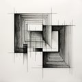 Abstract Square: A Darkly Detailed Ink Wash Drawing With Angular Geometry