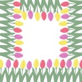 Abstract square Floral frame of colorful blooming tulips in trendy pale shades. 8 March. Springtime. Royalty Free Stock Photo