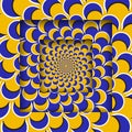 Abstract square frames with a moving circular yellow blue crescent pattern. Optical illusion background