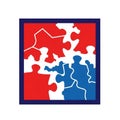 Abstract Puzzle Pieces in Red and Blue Forming a Square Logo on White Background symbol Royalty Free Stock Photo