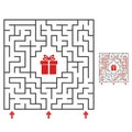 Abstract square maze. Find the path to the gift. Game for kids. Puzzle for children. Labyrinth conundrum. Flat vector illustration