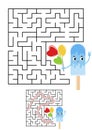 Abstract square maze. Kids worksheets. Game puzzle for children. Cute ice cream on a white background. One entrances, one exit. La