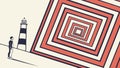 Abstract Square Maze with Lighthouse, Navigation & Journey, vector design Generative AI Royalty Free Stock Photo