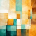 Abstract Square Painting In Light Teal And Light Amber