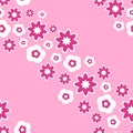 abstract, seamless pattern of pink daisies. trendy plaid, cute graphic in modern style. for print, advertising, wrapping paper,