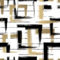 Abstract square seamless pattern. Repeating gold grunge backdrop. Random paint brushed. Background golden scandinavian printed. Ge