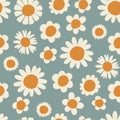 Abstract square seamless patterns with vintage daisy flowers. Blue pattern. Retro floral vector background surface Royalty Free Stock Photo