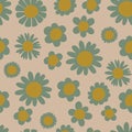 Abstract square seamless patterns with vintage daisy flowers. Old pattern. Retro floral vector background surface design