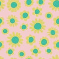 Abstract square seamless patterns with vintage daisy flowers. Pink pattern. Retro floral vector background surface