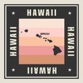 Abstract square stamp or sign with name of US state Hawaii