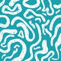 Abstract squiggle vector seamless pattern backdrop. Wide wavy doodle lines with grunge terrazzo texture. Aqua blue white