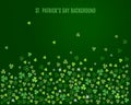 Abstract St. Patrick`s day background with sparkling clover shamrock leaves. Vector