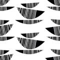 Abstract stack of bowls vector seamless pattern background. Monochrome tribal style set of kitchen utensils and dishware