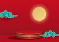 Abstract stage podium decorated with moon and clouds Chinese pattern.Pedestal scene with for product, advertising, show, on a red. Royalty Free Stock Photo