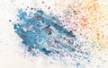 Abstract stain blot acrylic and watercolor painting. Canvas texture background. Horizontal long banner