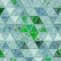 Abstract stained glass triangle mosaic background - green, teal and blue, transparent texture Royalty Free Stock Photo