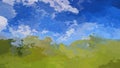 Abstract stained pattern rectangle background landscape green grass and sky blue color - modern painting art - watercolor