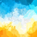 Abstract stained square background sunny yellow sky blue white clouds color - modern painting art - watercolor Royalty Free Stock Photo