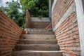 Abstract stairs and brick wall under construction