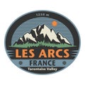 Abstract stamp or emblem with the name of Les Arcs, France