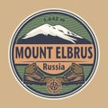 Abstract stamp or emblem with the name of mountain peak Mount Elbrus, Russia