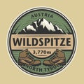 Abstract stamp or emblem with the name of mountain peak Wildspitze, Austria Royalty Free Stock Photo
