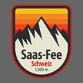 Abstract stamp or emblem with the name of Saas-Fee, Switzerland