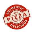 Abstract stamp or label with the text Authentic, Delicious Pizza