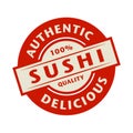 Abstract stamp or label with the text Authentic, Delicious Sushi