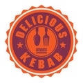 Abstract stamp or label with the text Delicious Kebab written in