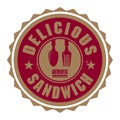 Abstract stamp or label with the text Delicious Sandwich